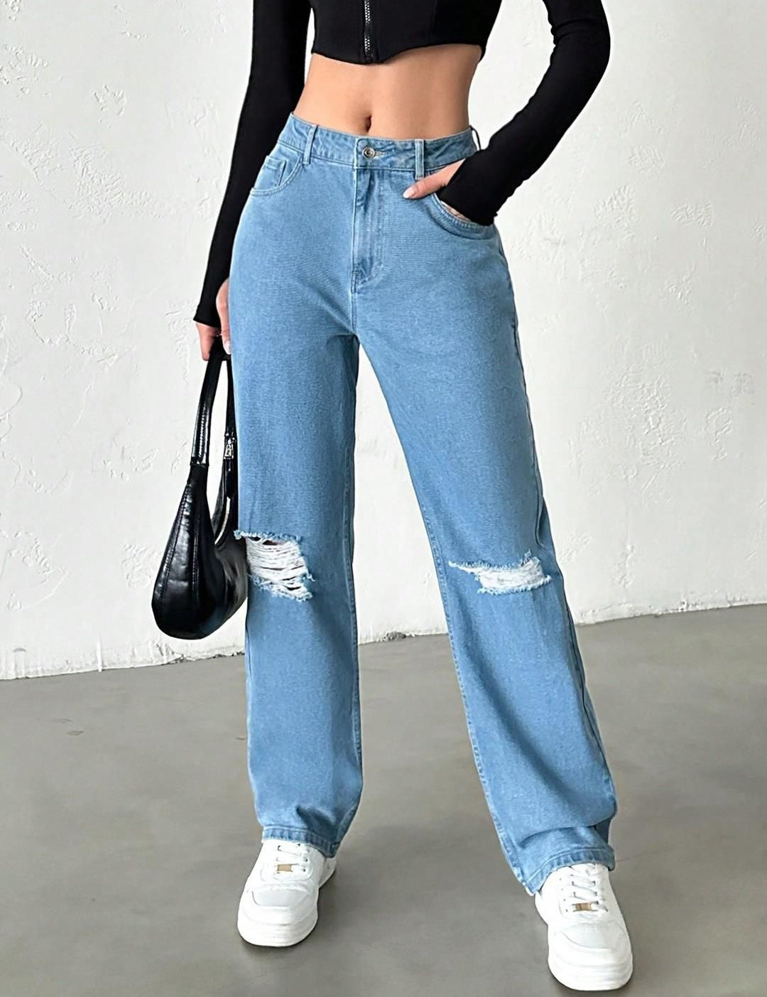 Kotty Women Straight Fit High-Rise Highly Distressed Stretchable Jeans