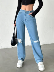 Kotty Women Straight Fit High-Rise Highly Distressed Stretchable Jeans