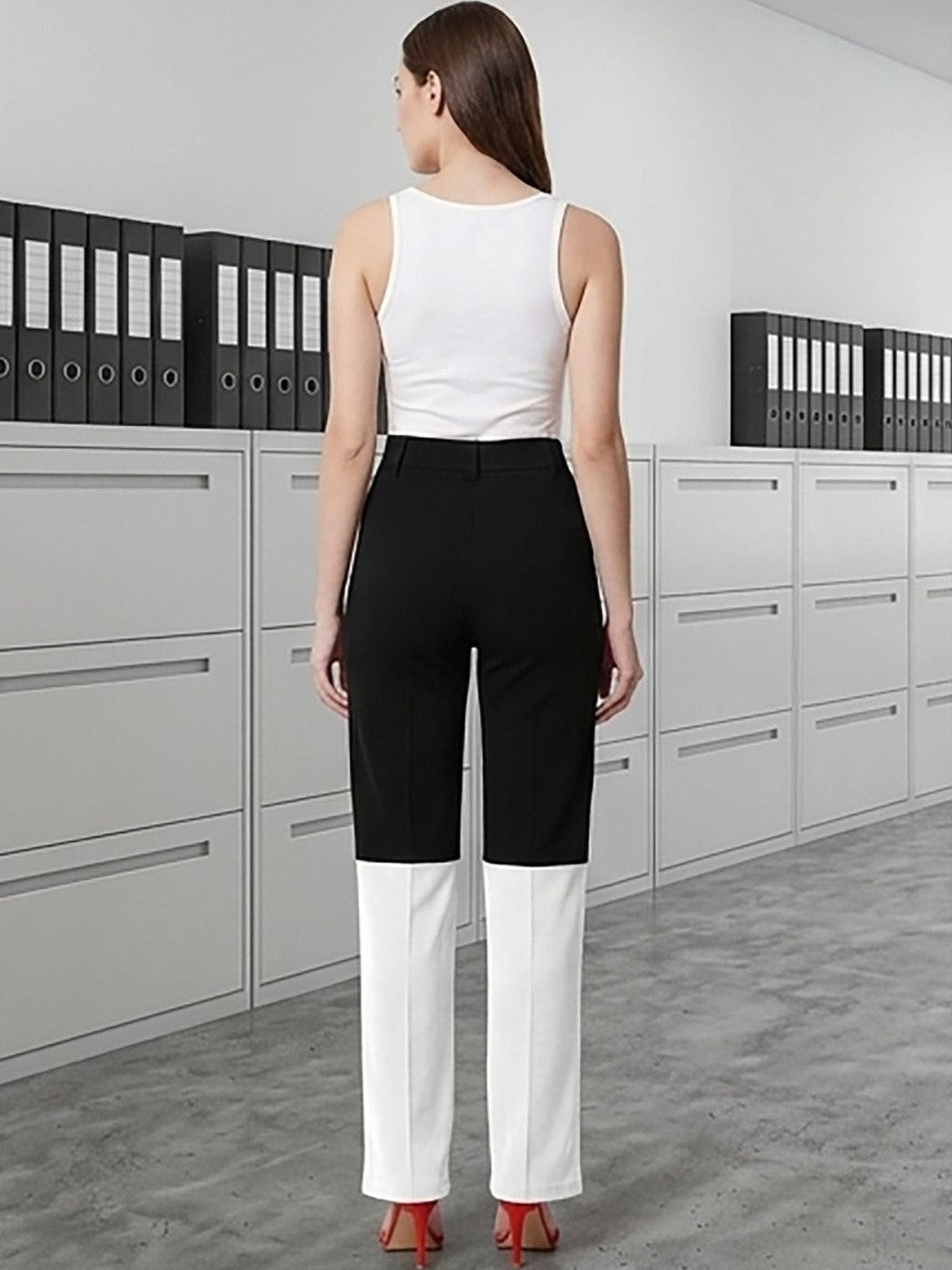 Black Regular Fit Mid-Rise Trousers for Women | Kotty
