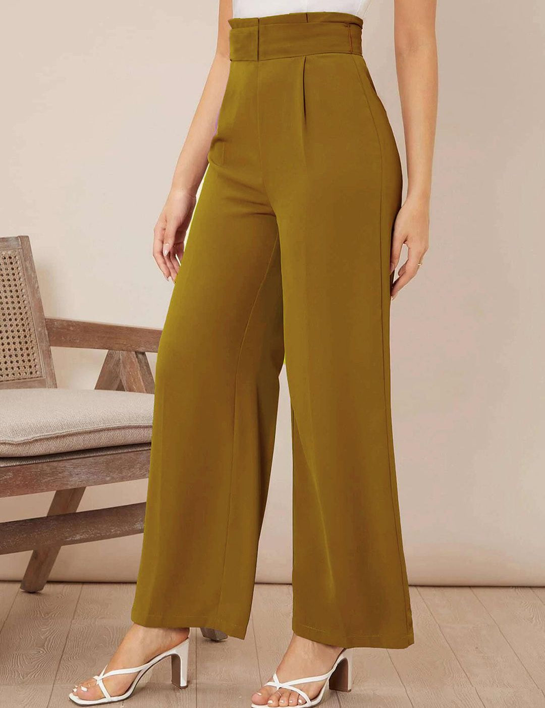 Kotty Women Wide Leg High-Rise Pleated Korean Pants Trousers