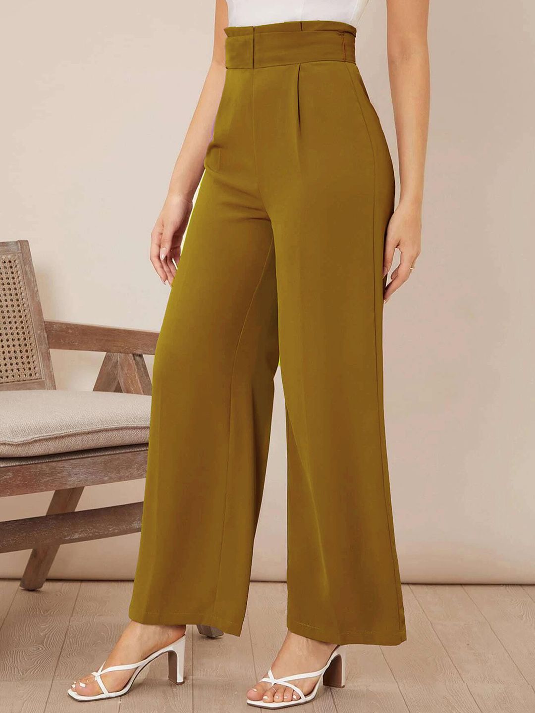 Kotty Women Wide Leg High-Rise Pleated Korean Pants Trousers