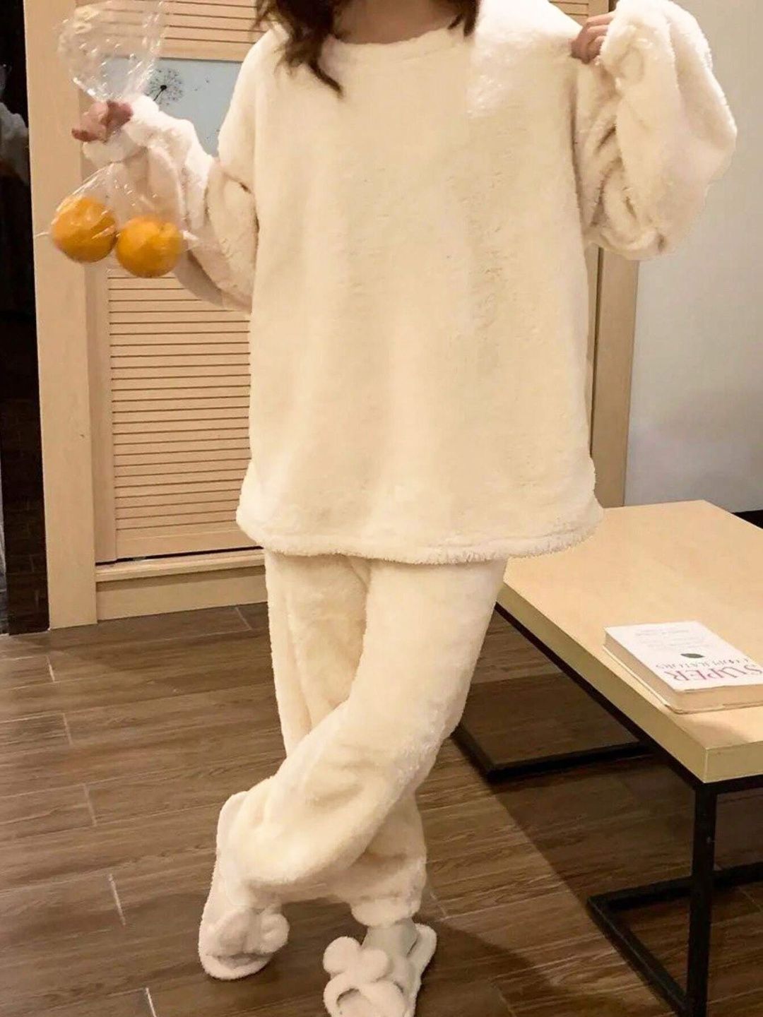 Kotty Women Round Neck Faux Fur Night suits