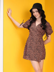 Kotty Wrap Animal Print Crepe Mini Dress