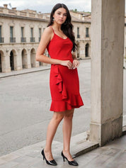 Kotty Women Solid Ruffled Sheath Mini Dress