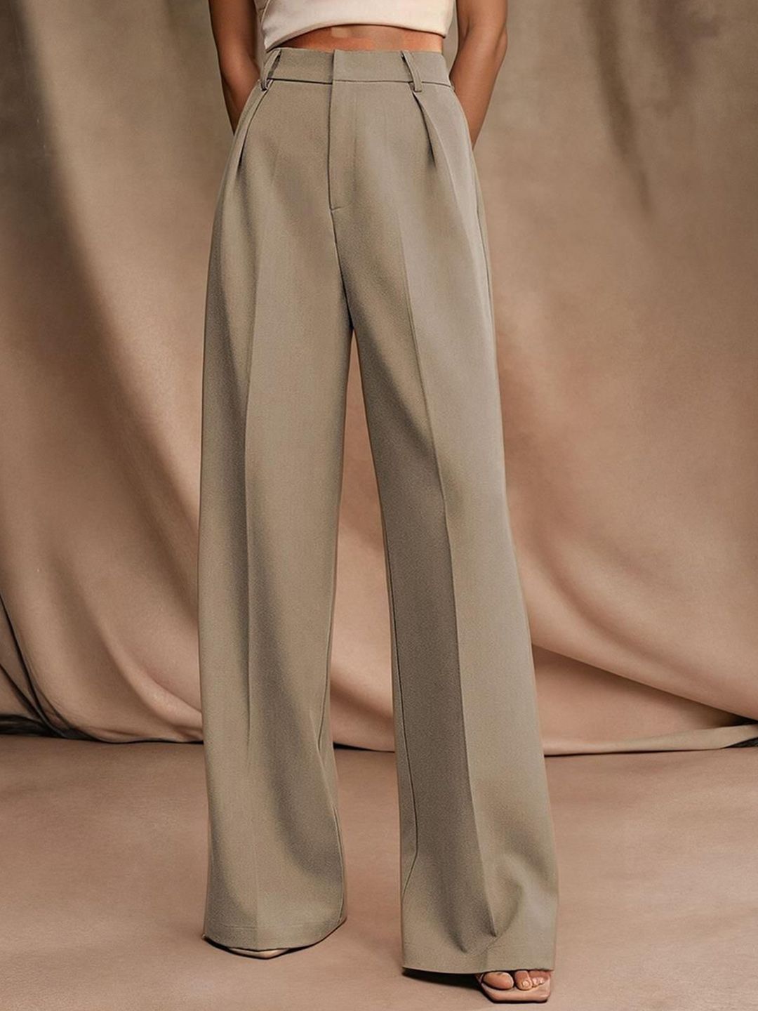 Kotty Women Cotton Relaxed Straight Leg Straight Fit High-Rise Easy Wash Formal Trousers