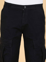 Kotty Men Regular Fit Mid-Rise Black Cargo Trousers
