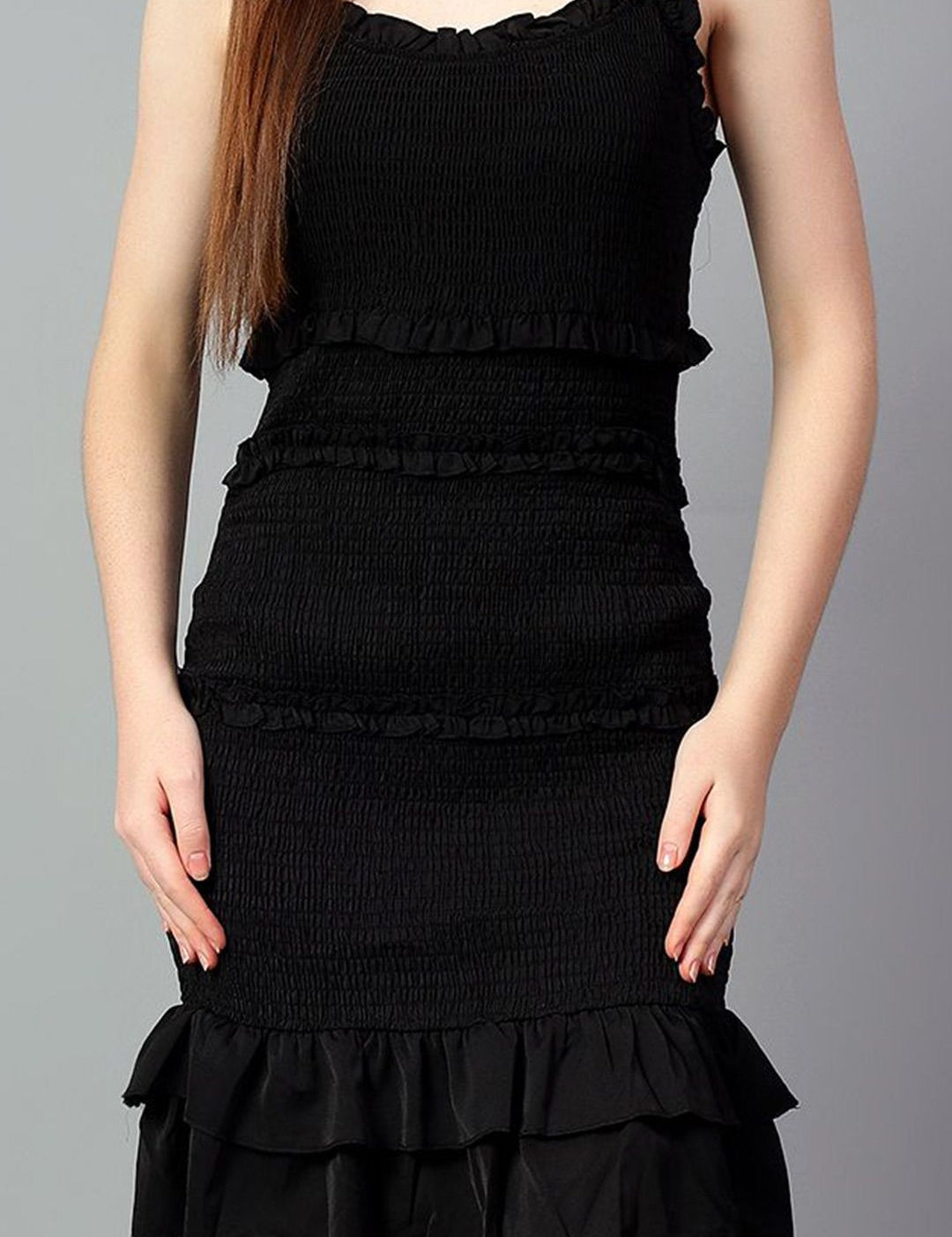 Kotty Women Ruffled A-Line Knee Length Sleeveless Dress