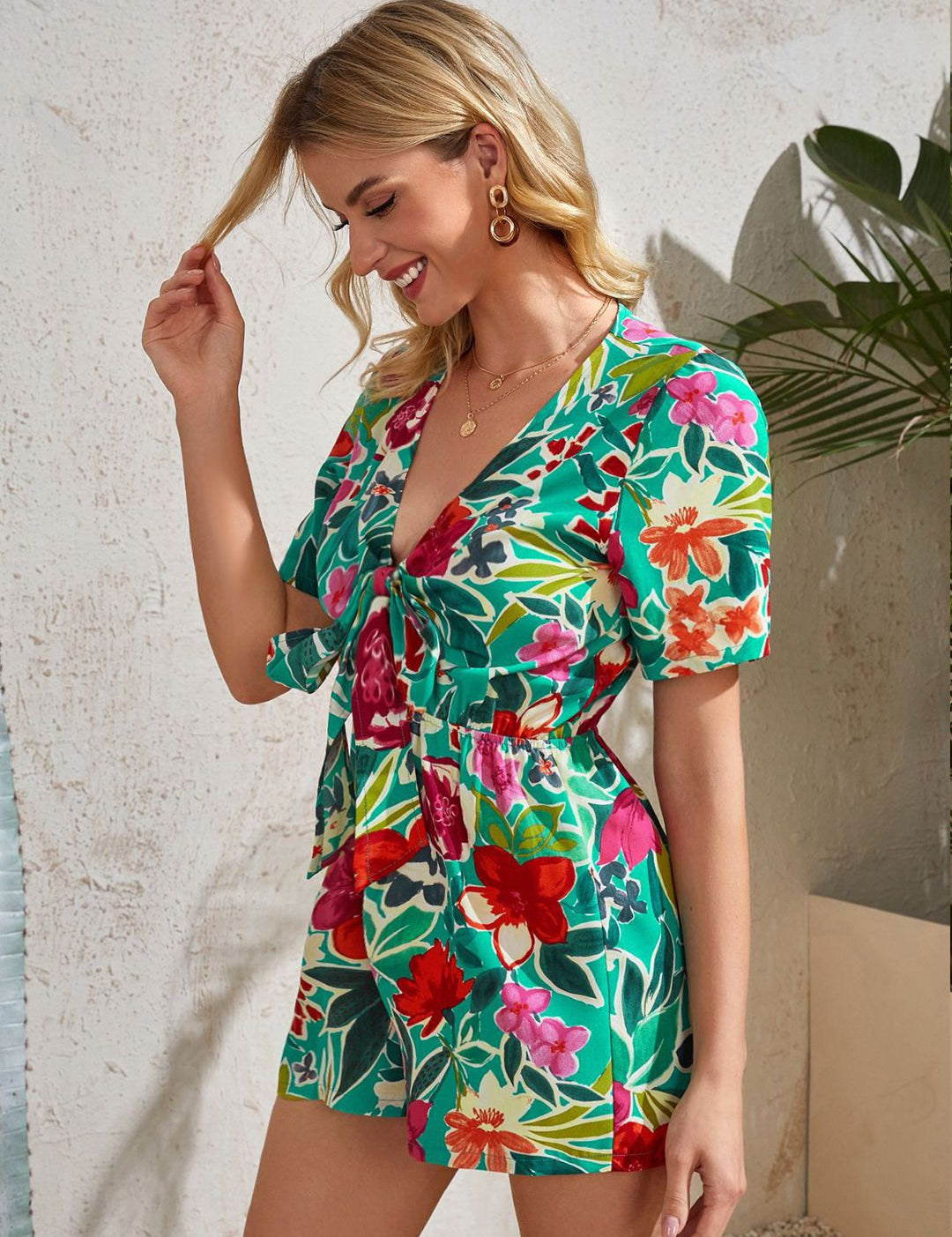 Kotty Women Floral Printed V-Neck Playsuit