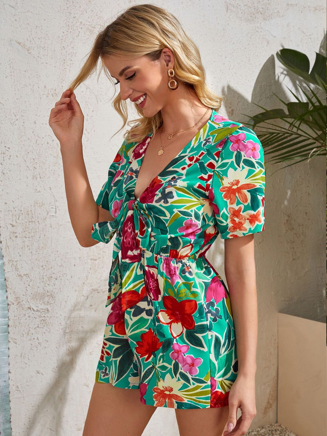 Kotty Women Floral Printed V-Neck Playsuit