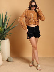 Kotty Women Ethnic Motifs Embroidered Regular Sheer Crop Top