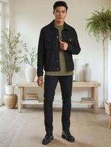 Kotty Men Spread Collar Solid Denim Jacket