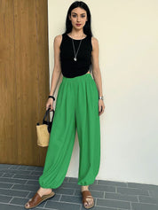 Kotty Women Relaxed Fit High-Rise Balloon Pants Trousers with Elasticated Hem