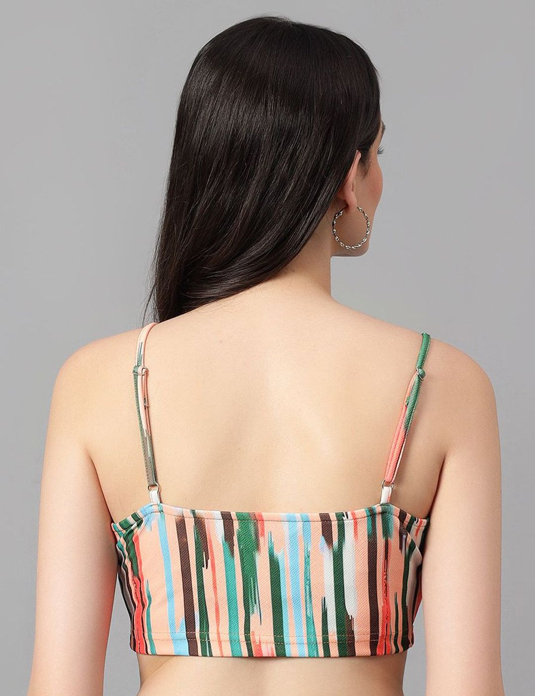 Kotty Women Vertical Stripes Square Neck Crop Top