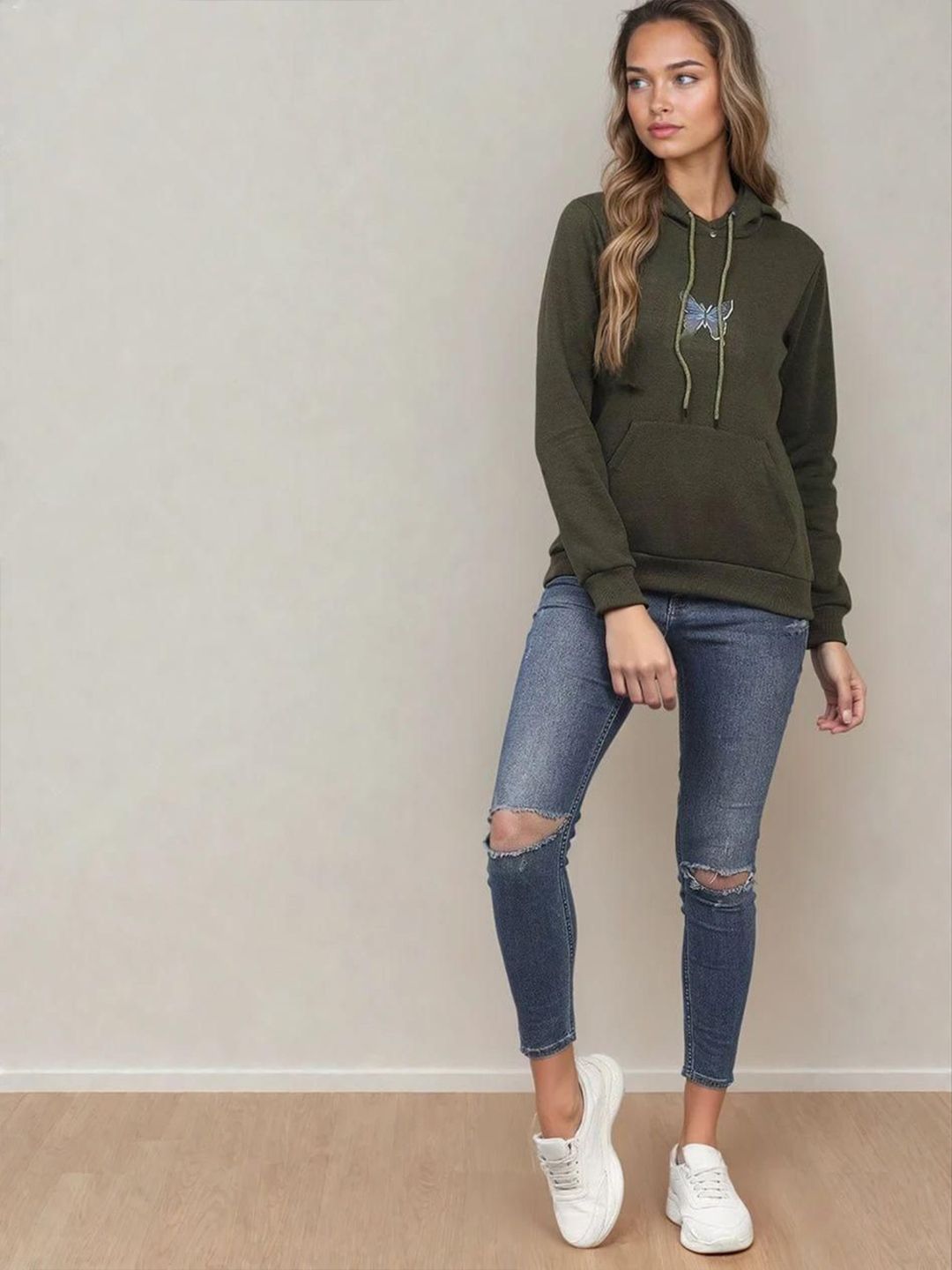 Kotty Women Printed Hooded Pullover Sweatshirt