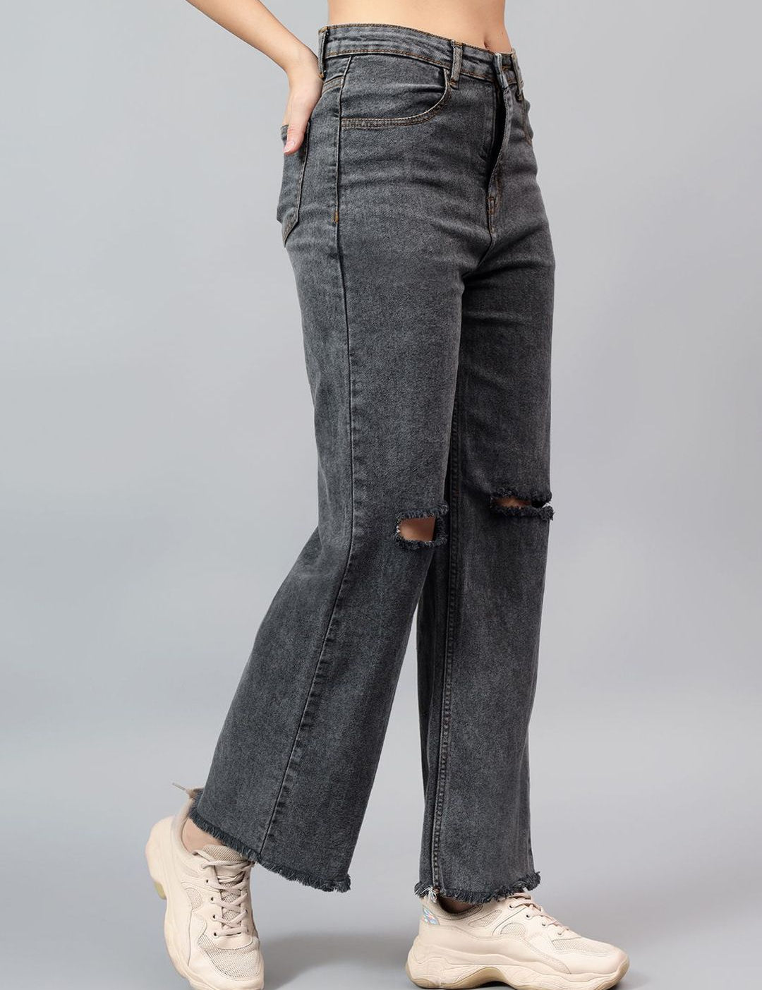 Kotty Women Bootcut High-Rise Cotton Slash Knee Stretchable Jeans