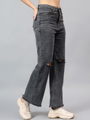 Kotty Women Bootcut High-Rise Cotton Slash Knee Stretchable Jeans