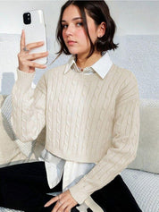 Kotty Women Cotton Self Design Cable Knit Pullover