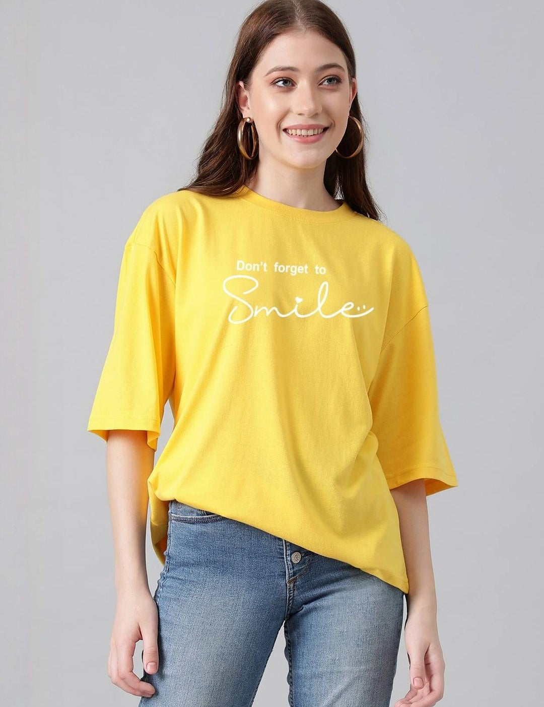 Kotty Women Typography Printed Drop-Shoulder Sleeves T-shirt