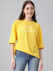 Kotty Women Typography Printed Drop-Shoulder Sleeves T-shirt