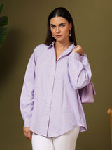 Kotty Women Relaxed Fit Spread Collar Vertical Striped Cotton Casual Shirt