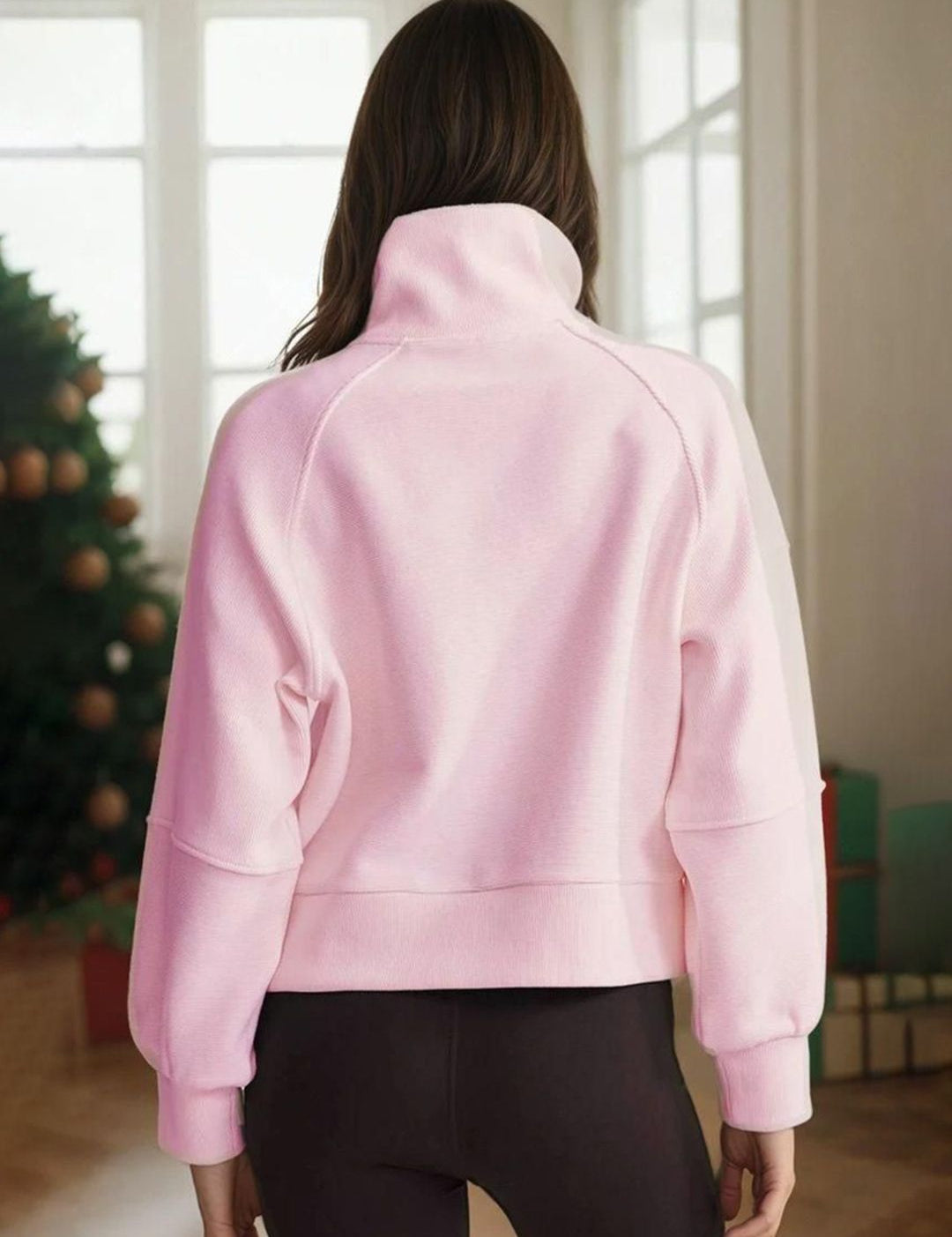 Kotty Women Mock Collar Half Zipper Pullover Sweatshirt