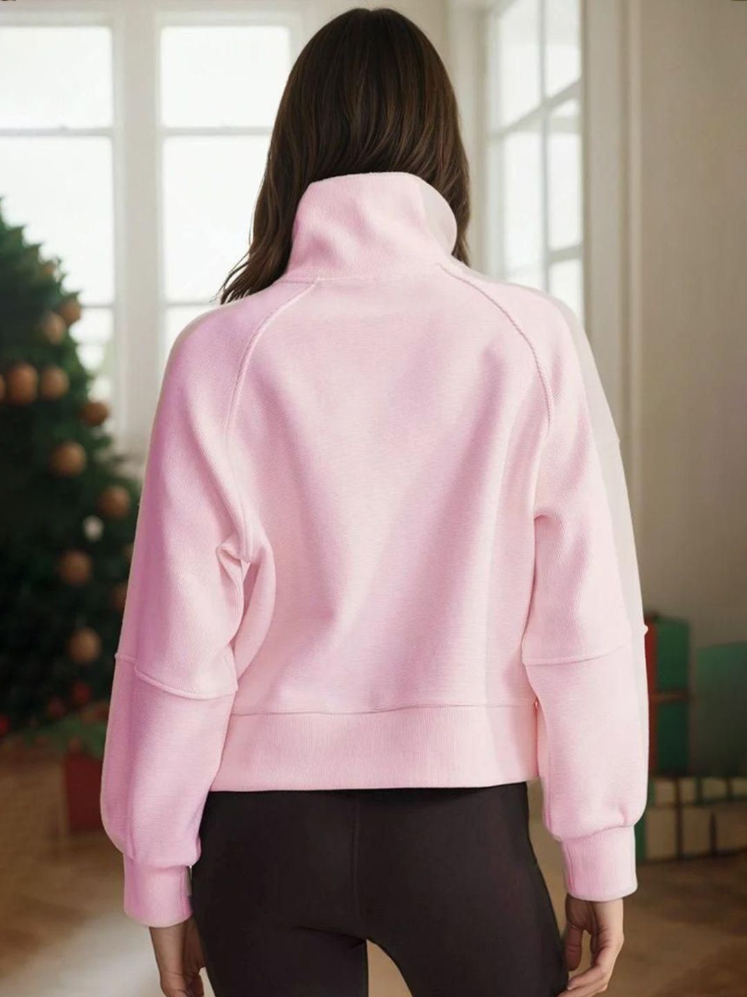 Kotty Women Mock Collar Half Zipper Pullover Sweatshirt