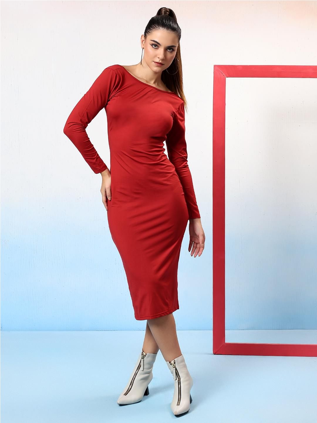 Kotty Boat Neck Bodycon Midi Dress
