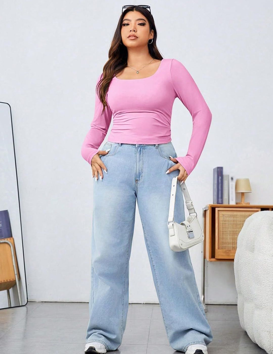 KOTTY  Women Square Neck Long Sleeves Fitted Top