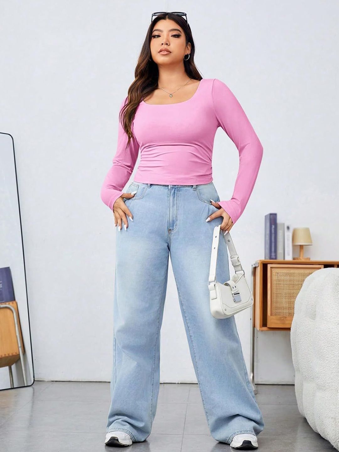 KOTTY  Women Square Neck Long Sleeves Fitted Top