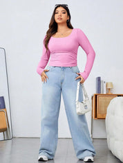 KOTTY  Women Square Neck Long Sleeves Fitted Top