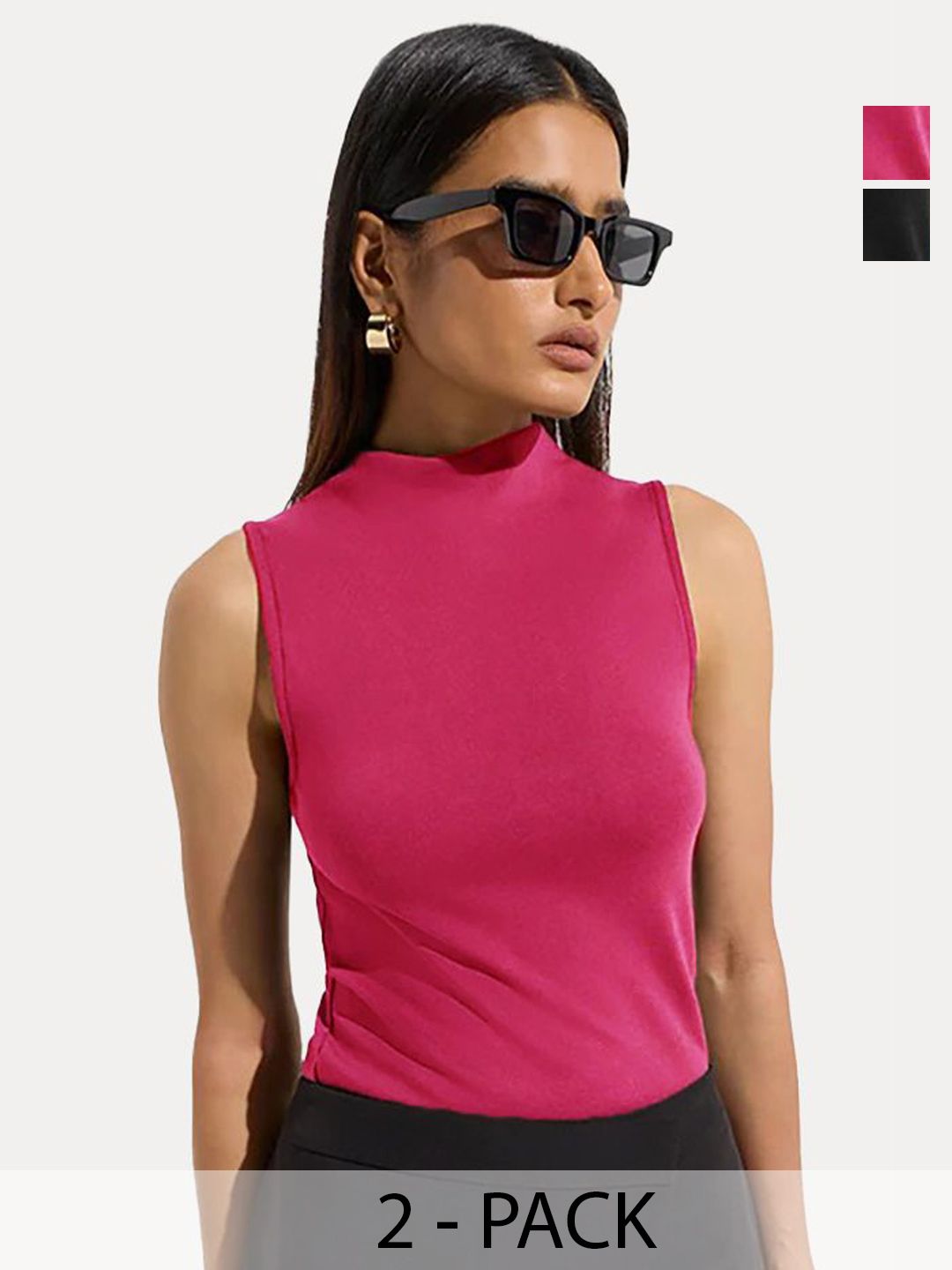 Kotty Pack of 2 Women Solid High Neck Tops