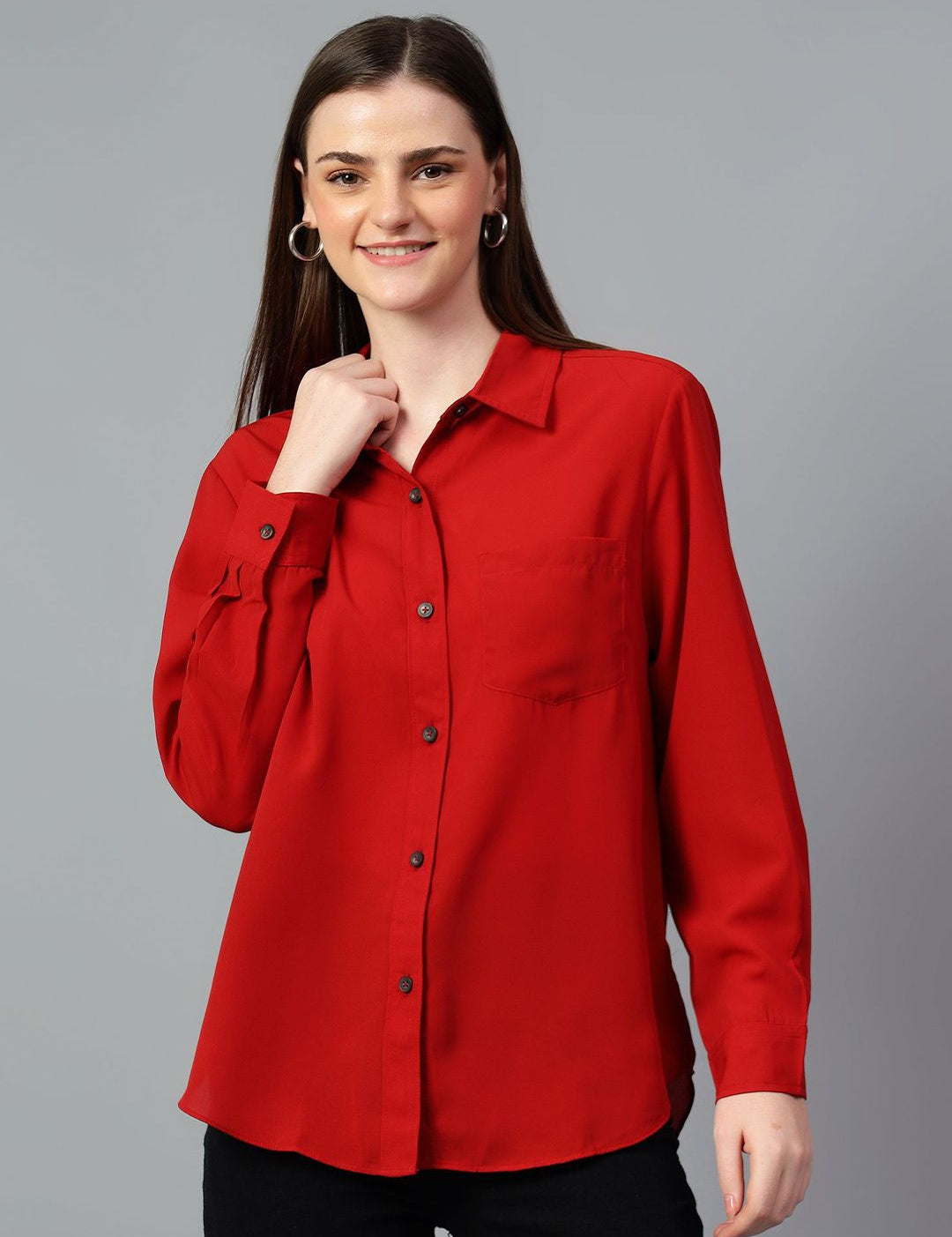 Kotty Women Comfort Spread Collar Solid Oversized Casual Shirt