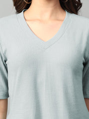 Kotty Green V-Neck Short Sleeves Top With Skirt 