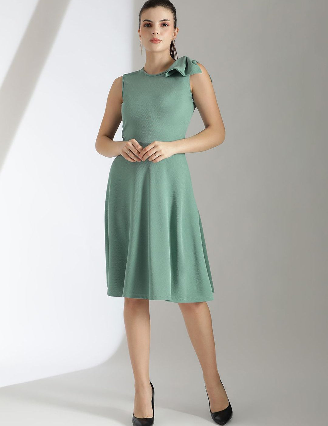 Kotty Solid Round Neck Fit & Flare Dress
