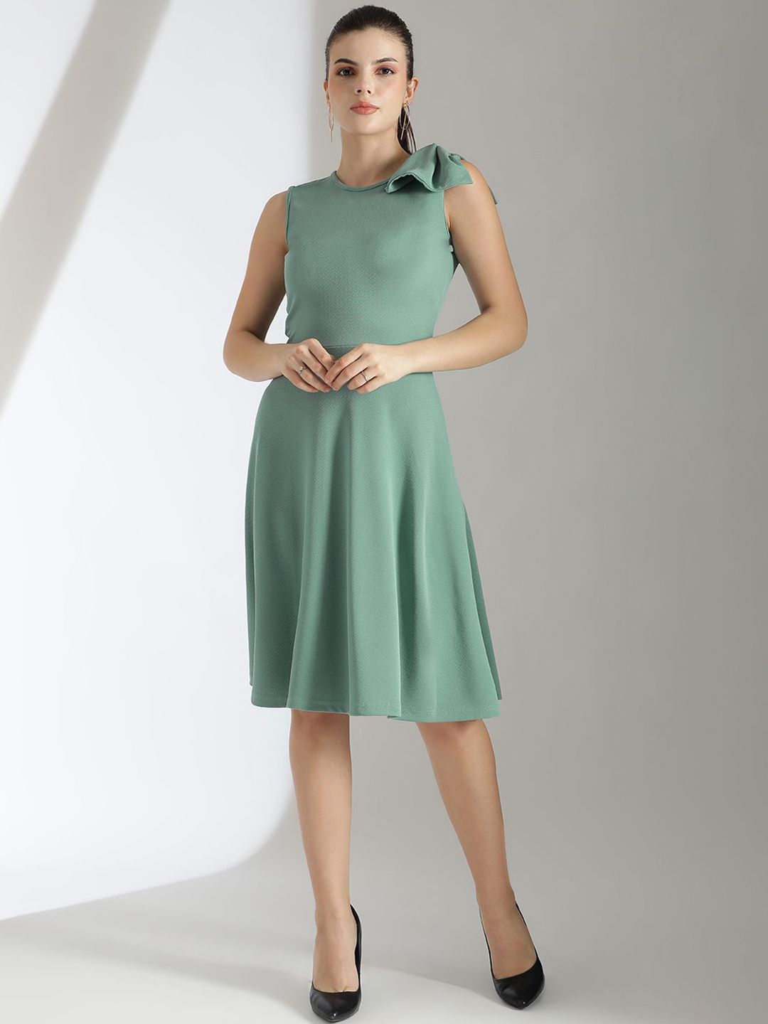 Kotty Solid Round Neck Fit & Flare Dress