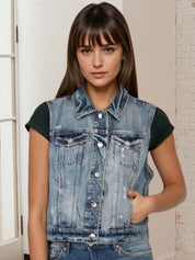 Kotty Women Spread Collar Solid Denim Jacket
