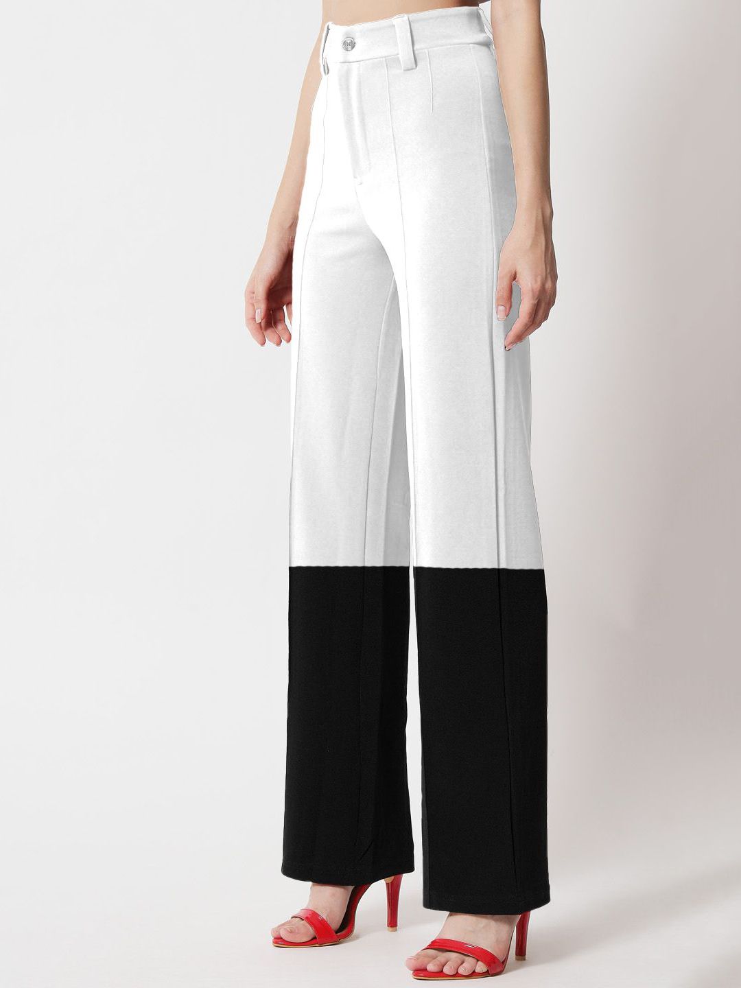 Kotty Women Colourblocked Relaxed Straight Leg Straight Fit High-Rise Easy Wash Trousers