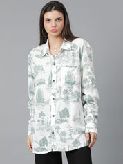 Kotty Women Spread Collar Conversational Printed Cotton Oversized Casual Shirt