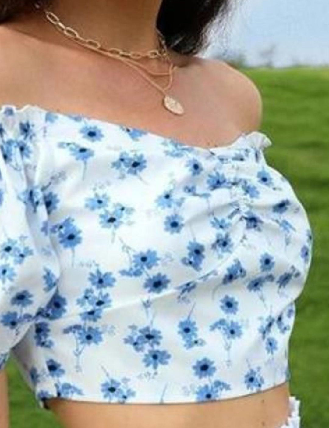 Kotty Women Floral Printed Off-Shoulder Bardot Crop Top