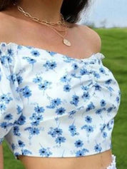 Kotty Women Floral Printed Off-Shoulder Bardot Crop Top