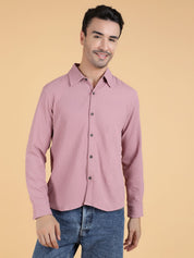 Kotty Men Relaxed Spread Collar Textured Cotton Casual Shirt