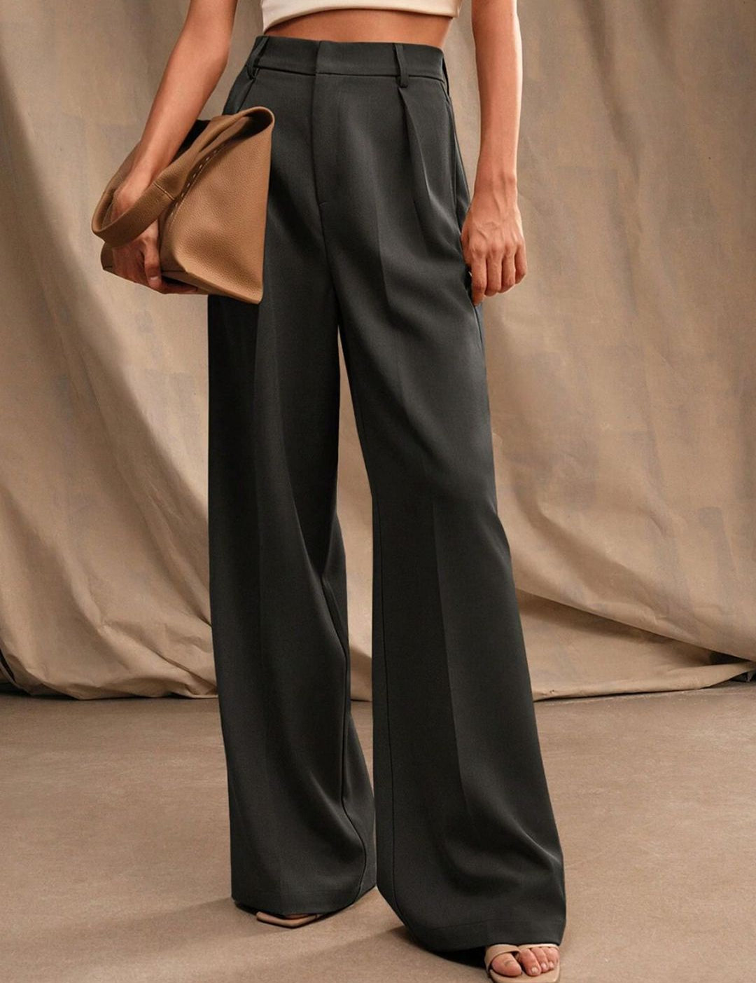 Kotty Women High-Rise Relaxed Straight Leg Pleated Wide Leg Trousers