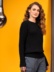 Kotty Women Self Design Cable Knit Pullover Sweaters