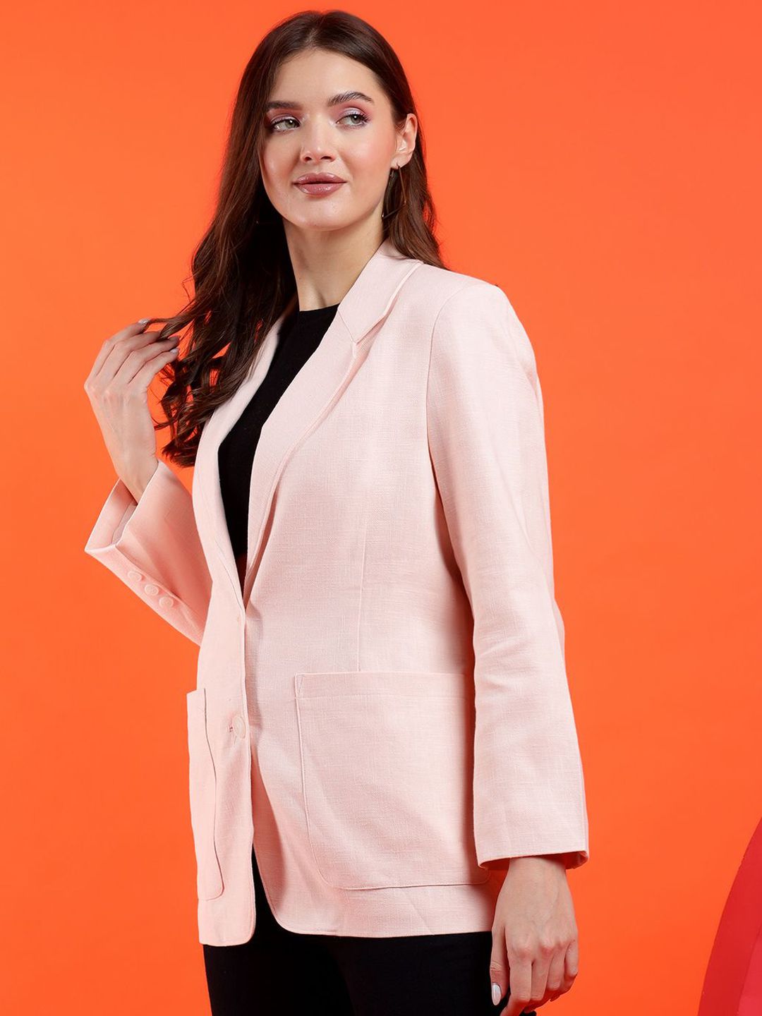 Kotty Women Solid Notched Lapel Overcoat