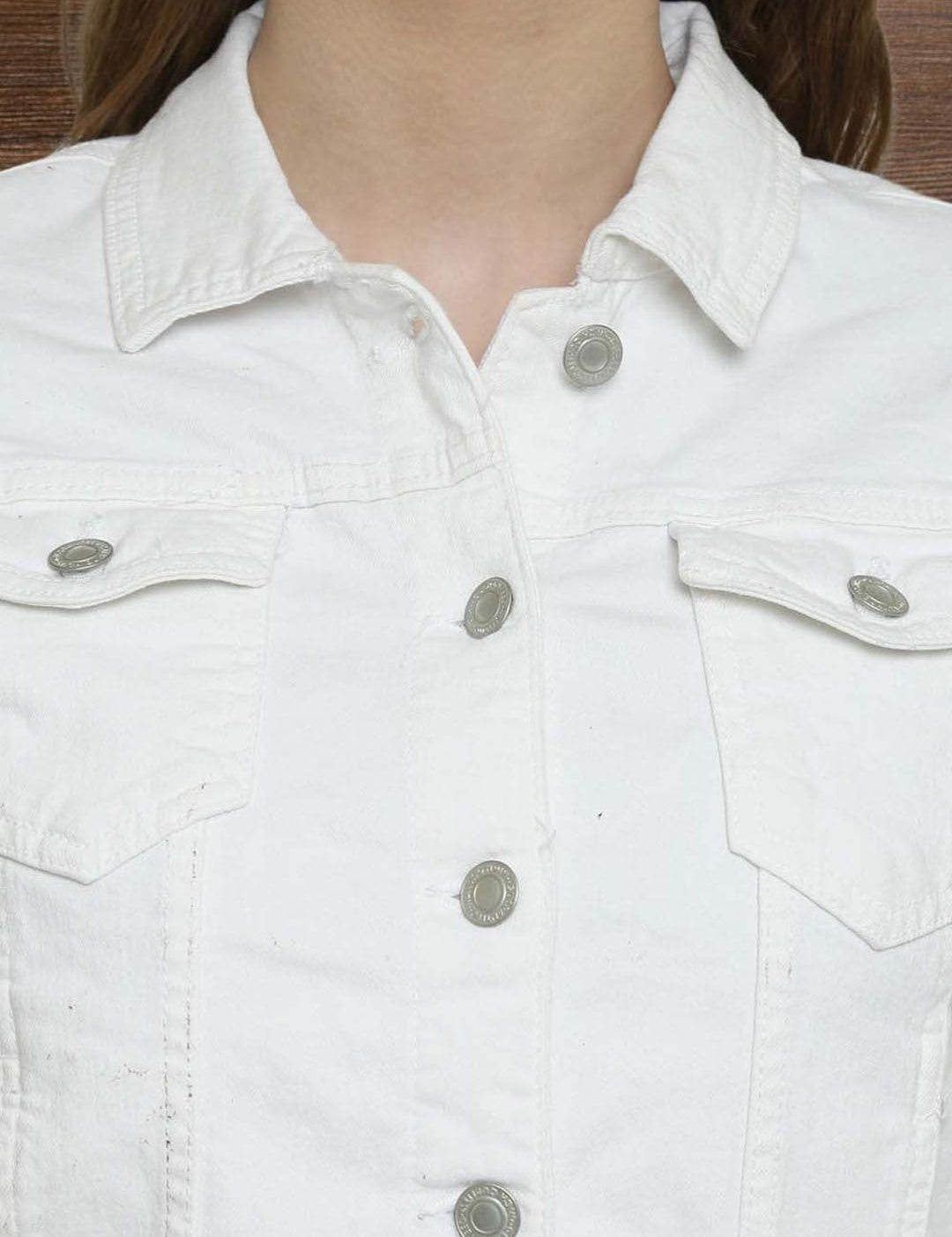 Kotty Women Spread Collar Solid Denim Jacket