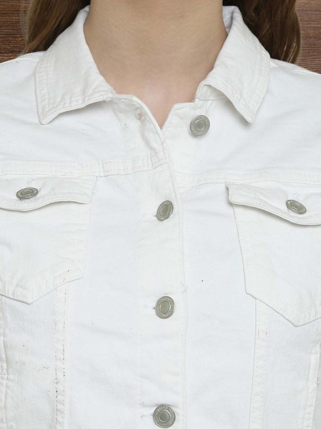 Kotty Women Spread Collar Solid Denim Jacket