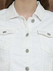 Kotty Women Spread Collar Solid Denim Jacket