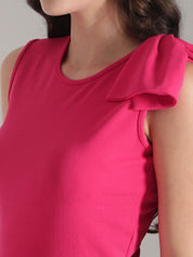 Kotty Solid Round Neck Bow Detailed Fit & Flare Dress