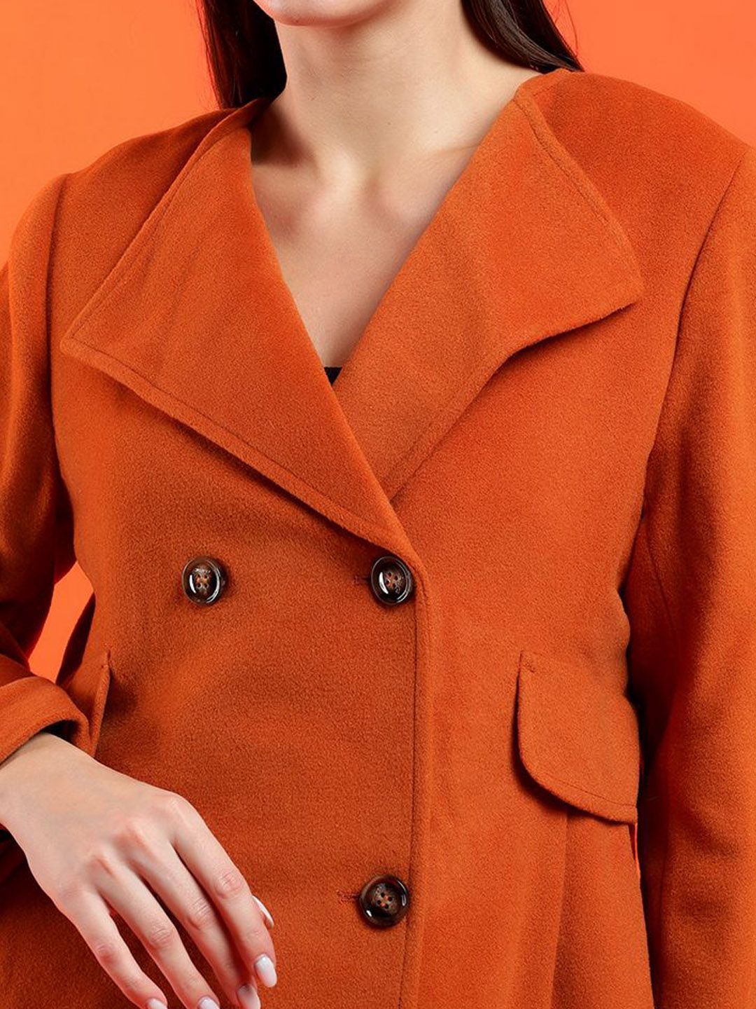 Kotty Notched Lapel Collar Long Sleeves Longline Overcoat