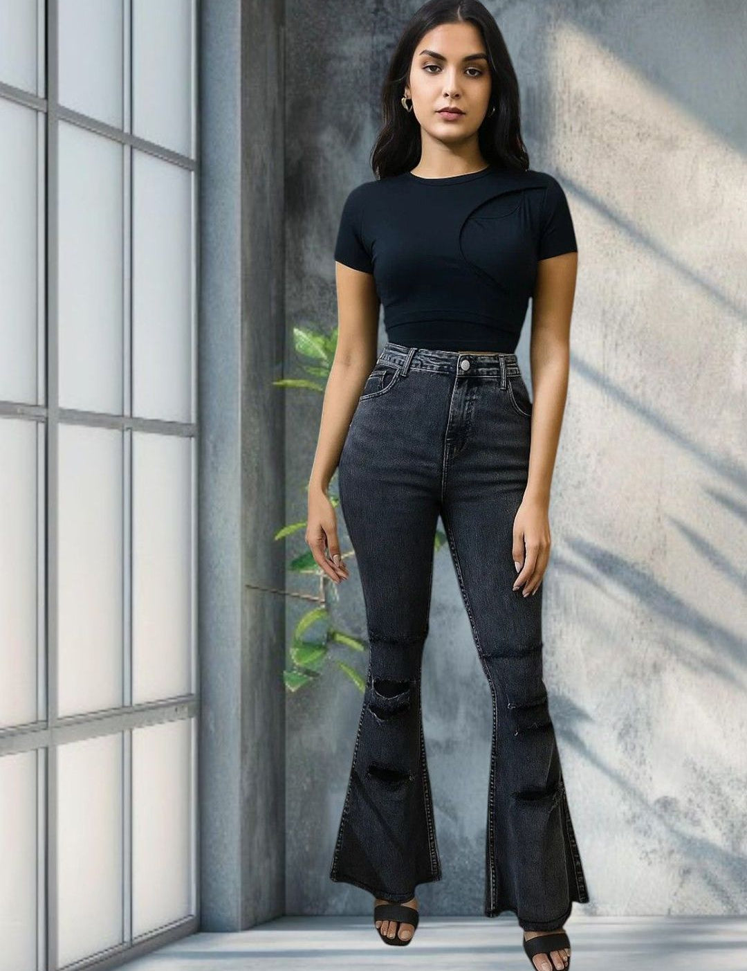 Kotty Women Bootcut High-Rise Highly Distressed Light Fade Stretchable Jeans